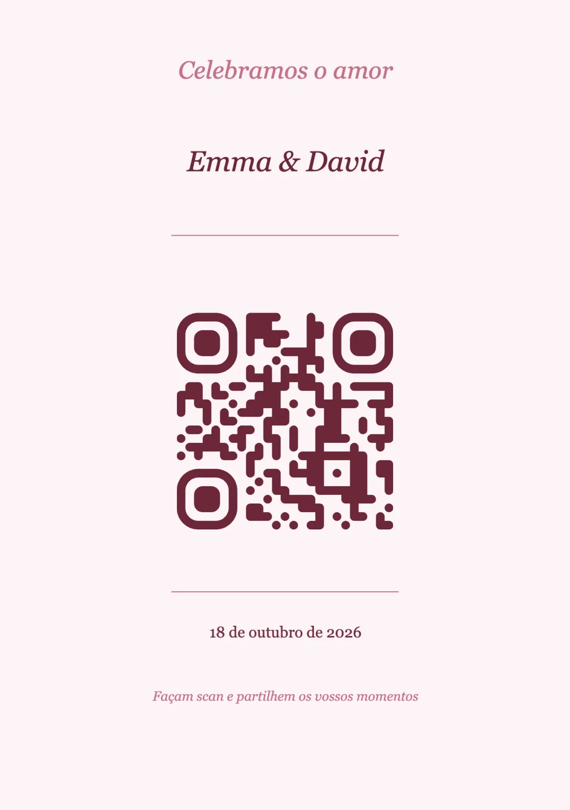 Modelo de cartão de mesa com código QR para casamento, Romântico A5 vertical