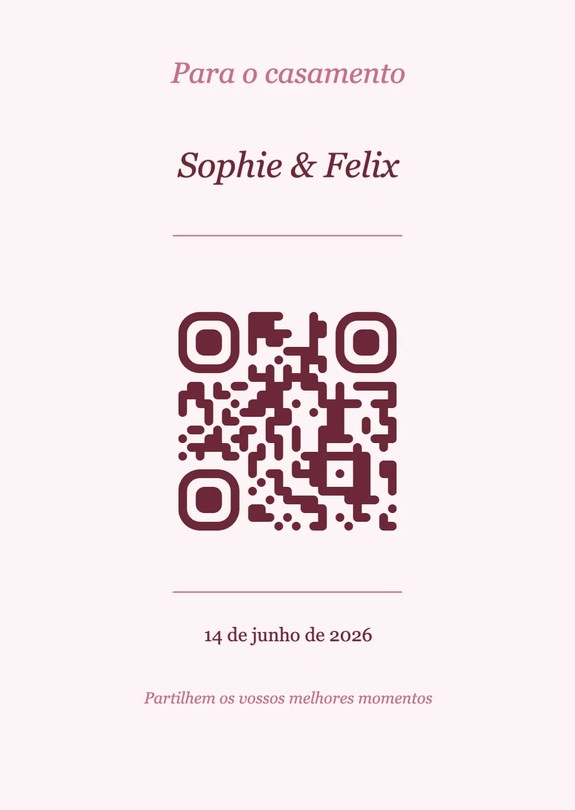 Modelo de cartão de mesa com código QR para casamento, Romântico A6 vertical