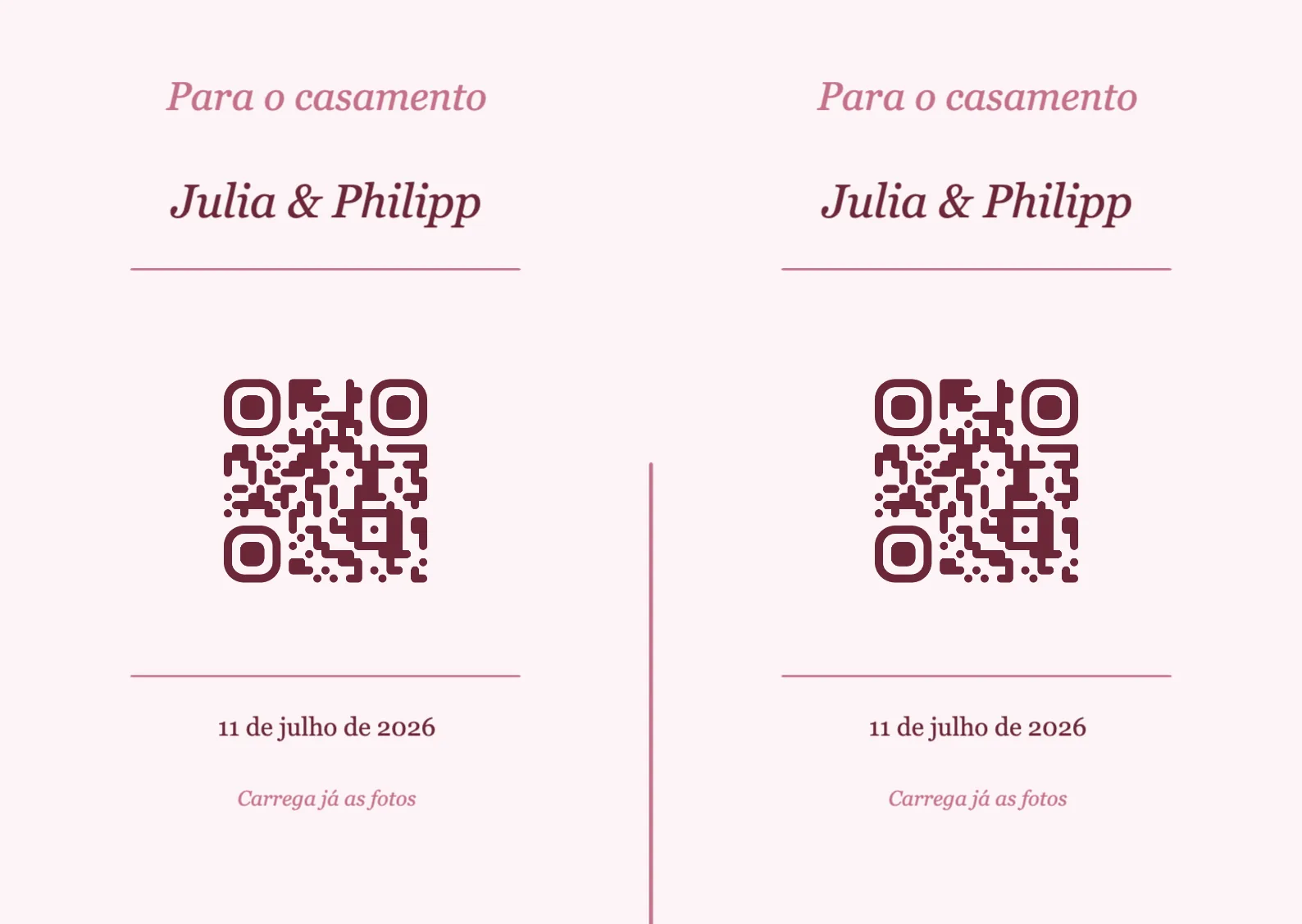 Modelo de cartão de mesa com código QR para casamento, Romântico A6 horizontal para dobrar