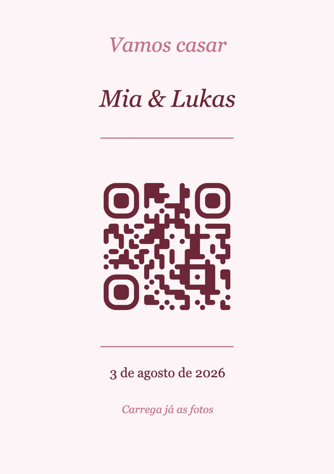Modelo de cartão de mesa com código QR para casamento, Romântico A7 vertical