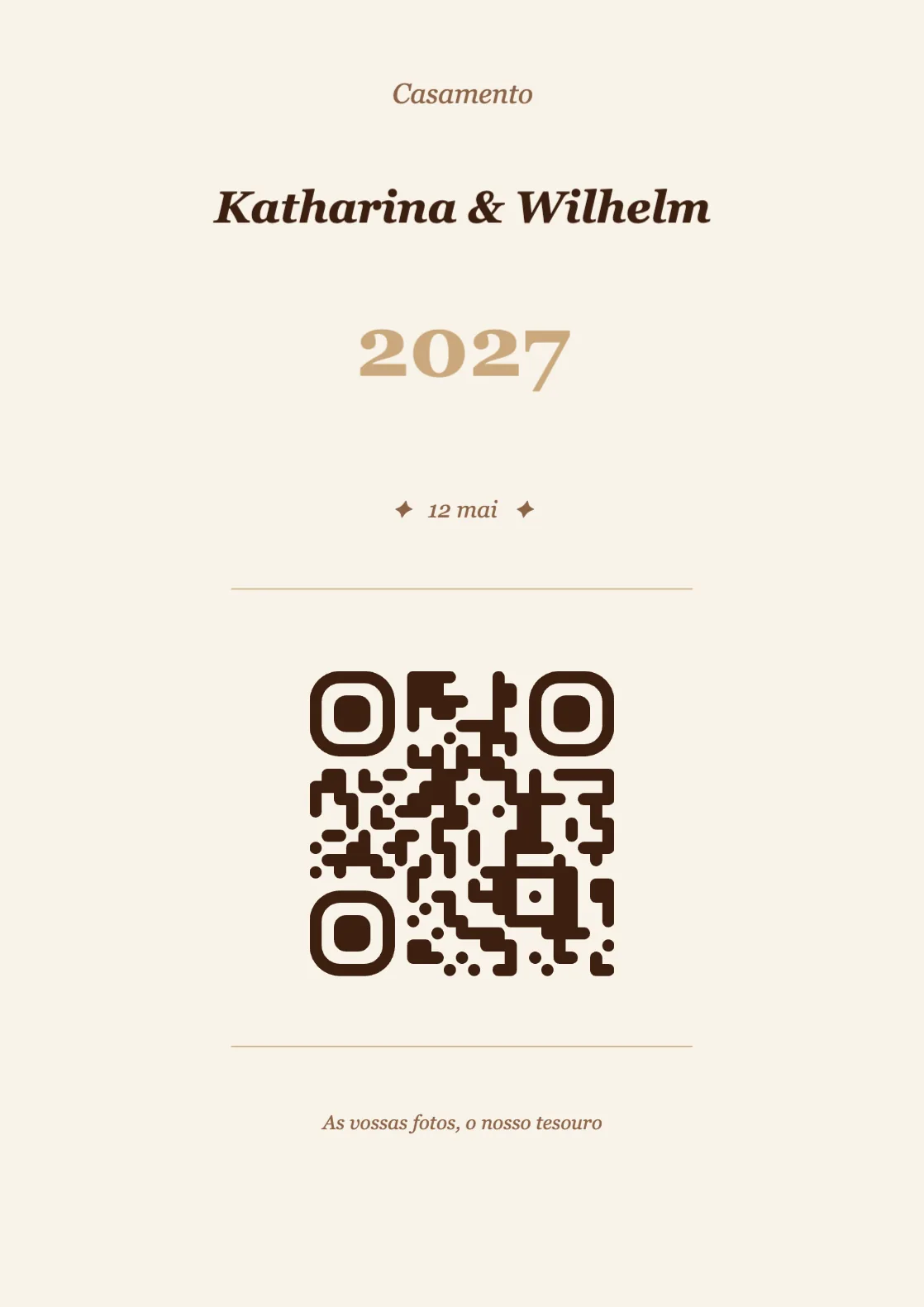 Modelo de cartão de mesa com código QR para casamento, Vintage A4 vertical