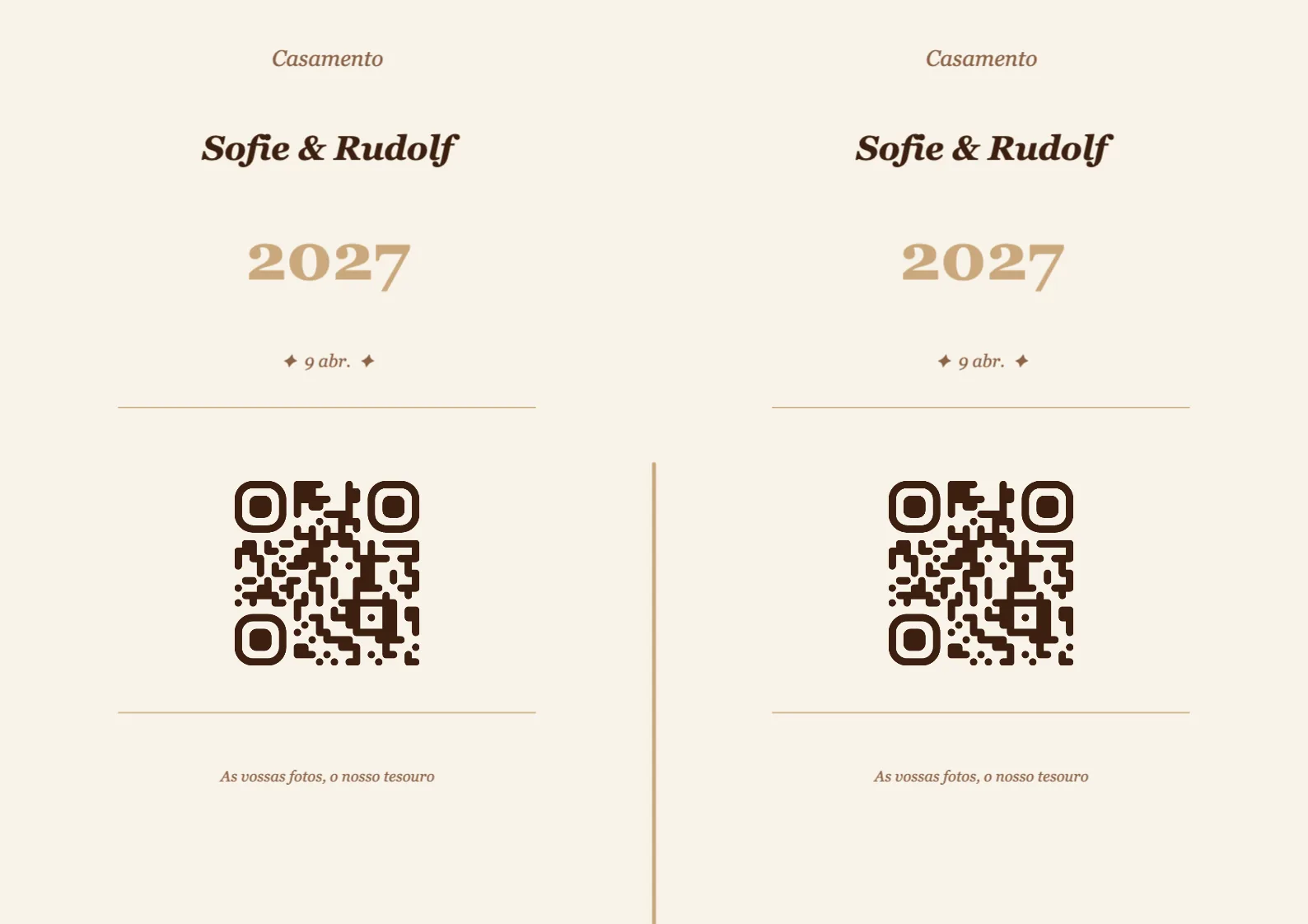 Modelo de cartão de mesa com código QR para casamento, Vintage A4 horizontal para dobrar