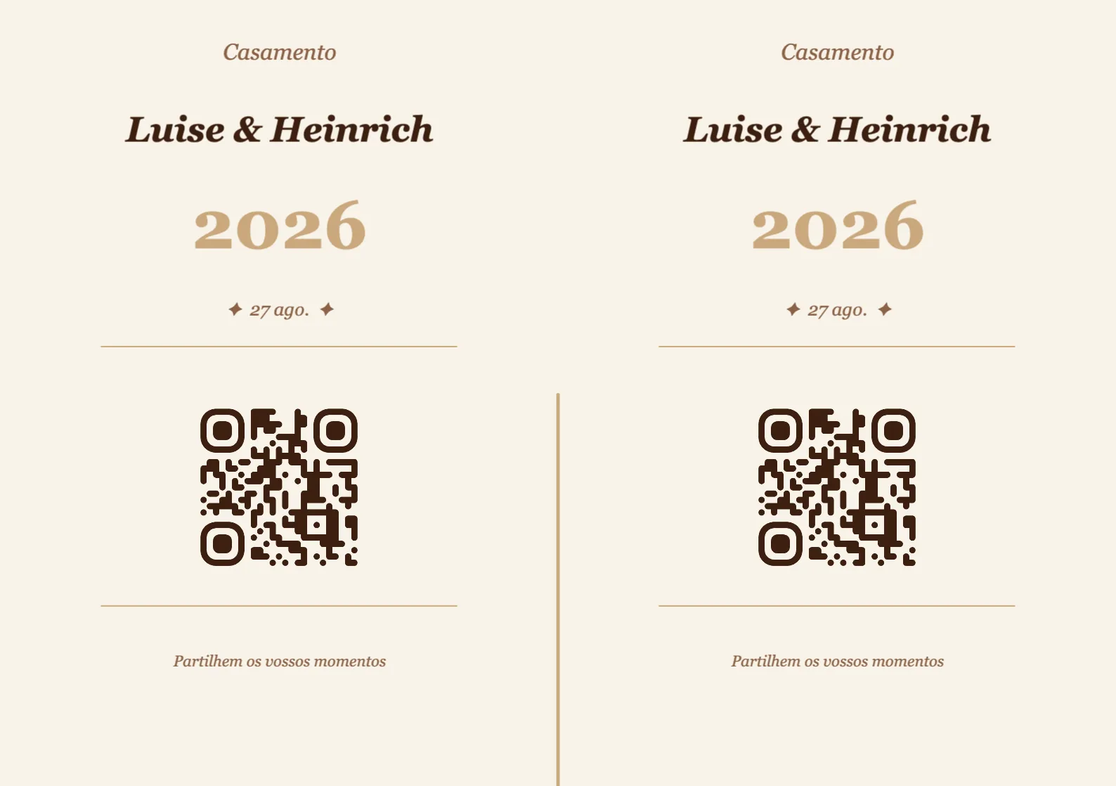 Modelo de cartão de mesa com código QR para casamento, Vintage A5 horizontal para dobrar