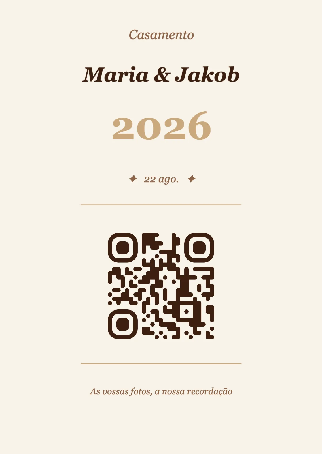 Modelo de cartão de mesa com código QR para casamento, Vintage A6 vertical