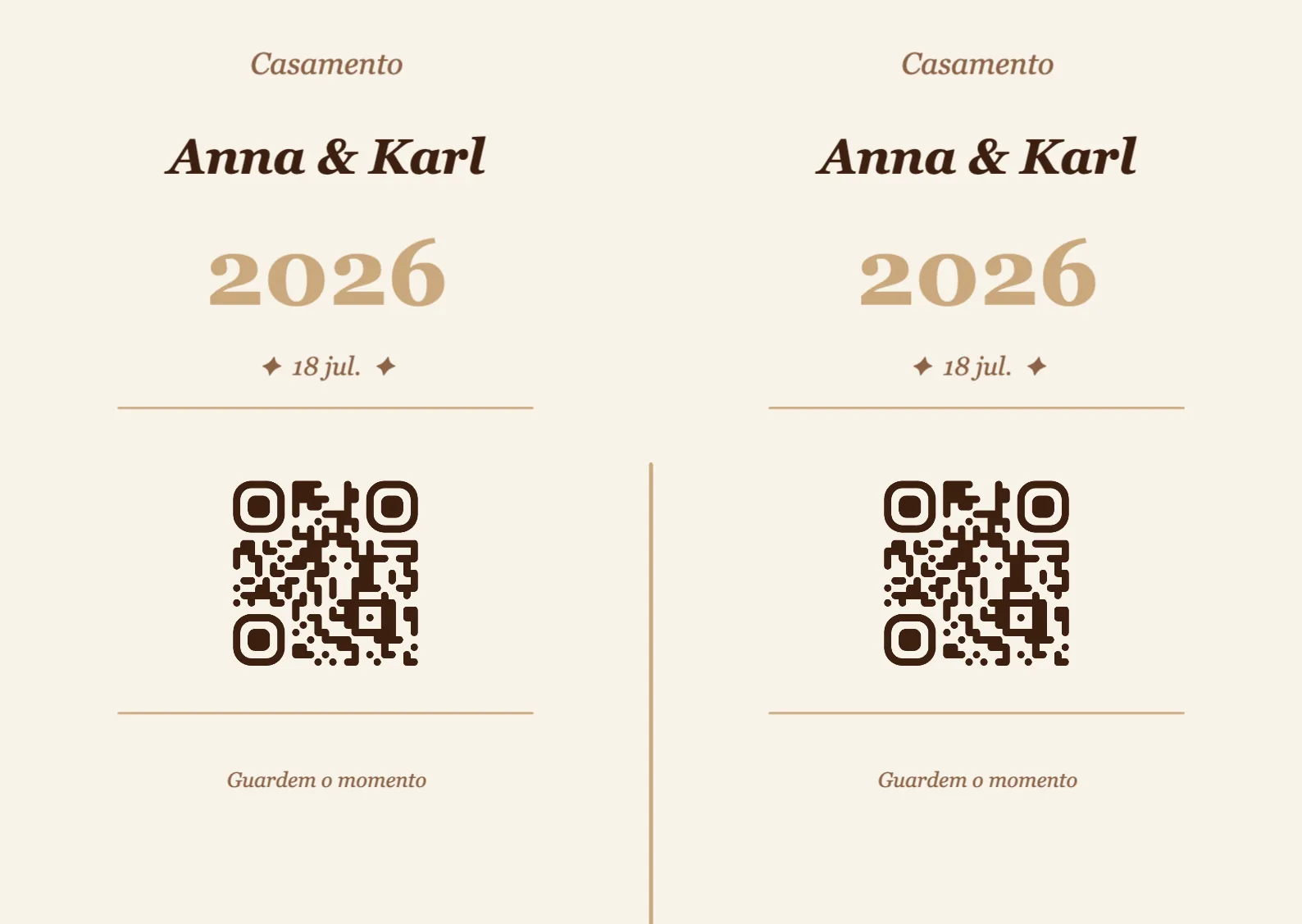 Modelo de cartão de mesa com código QR para casamento, Vintage A6 horizontal para dobrar