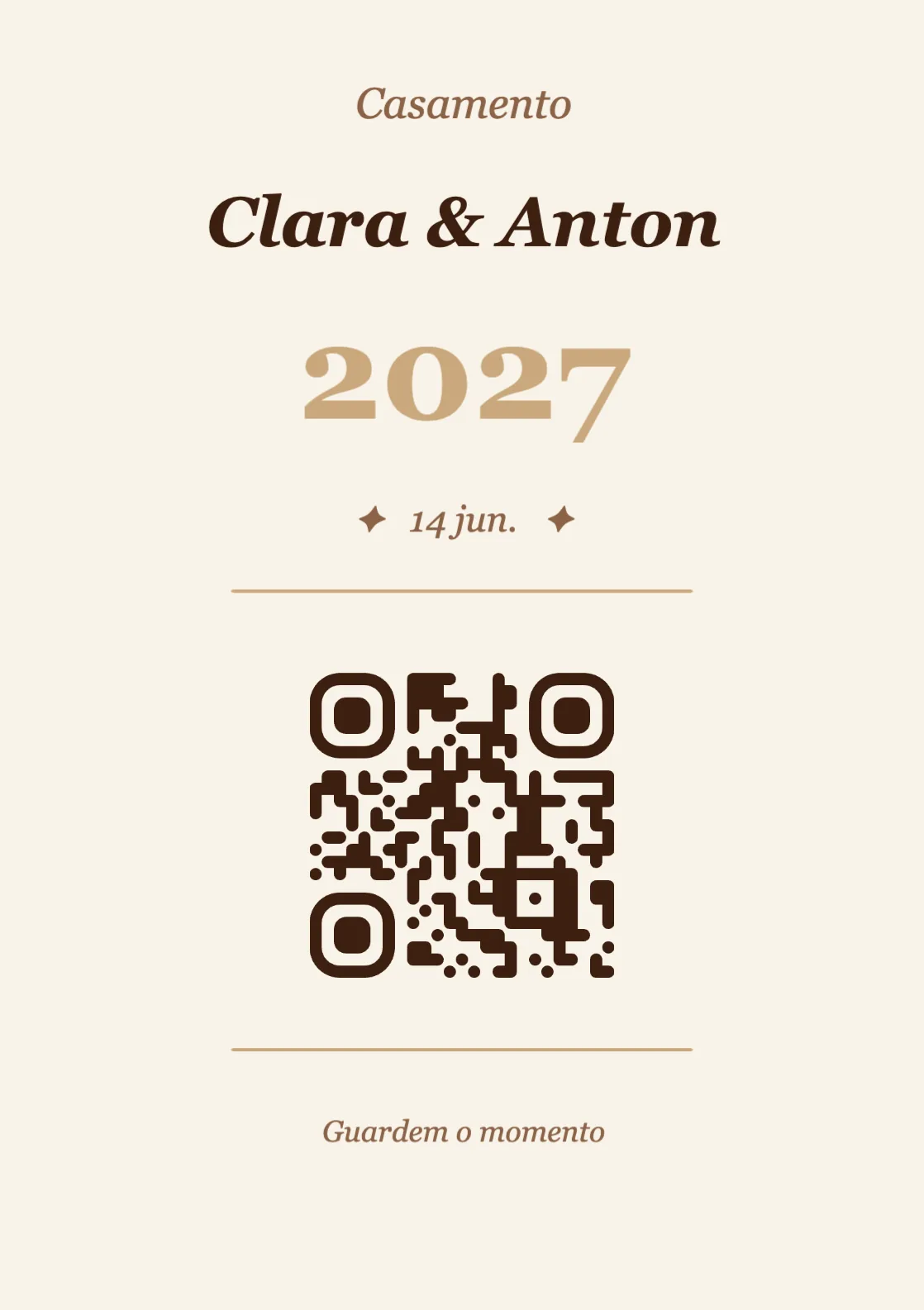 Modelo de cartão de mesa com código QR para casamento, Vintage A7 vertical