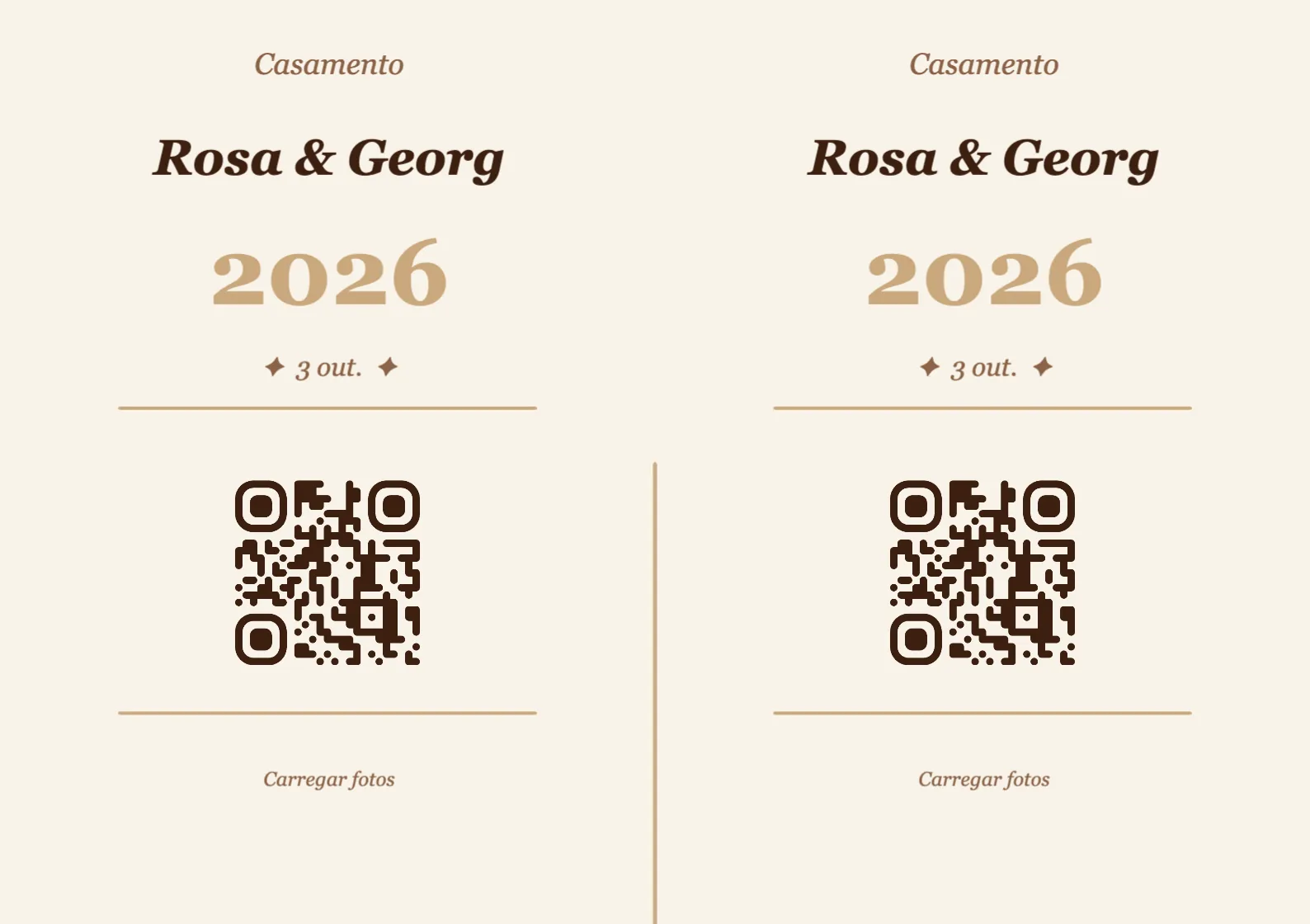 Modelo de cartão de mesa com código QR para casamento, Vintage A7 horizontal para dobrar